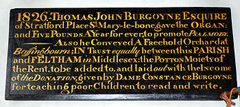 Board commemorating the Thomas John Burgoyne Charity February 2013